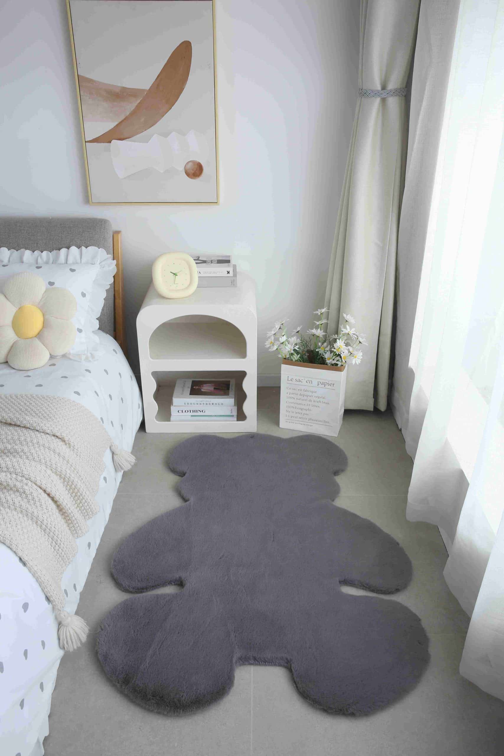 Faux Fur Bear Rug - Grey