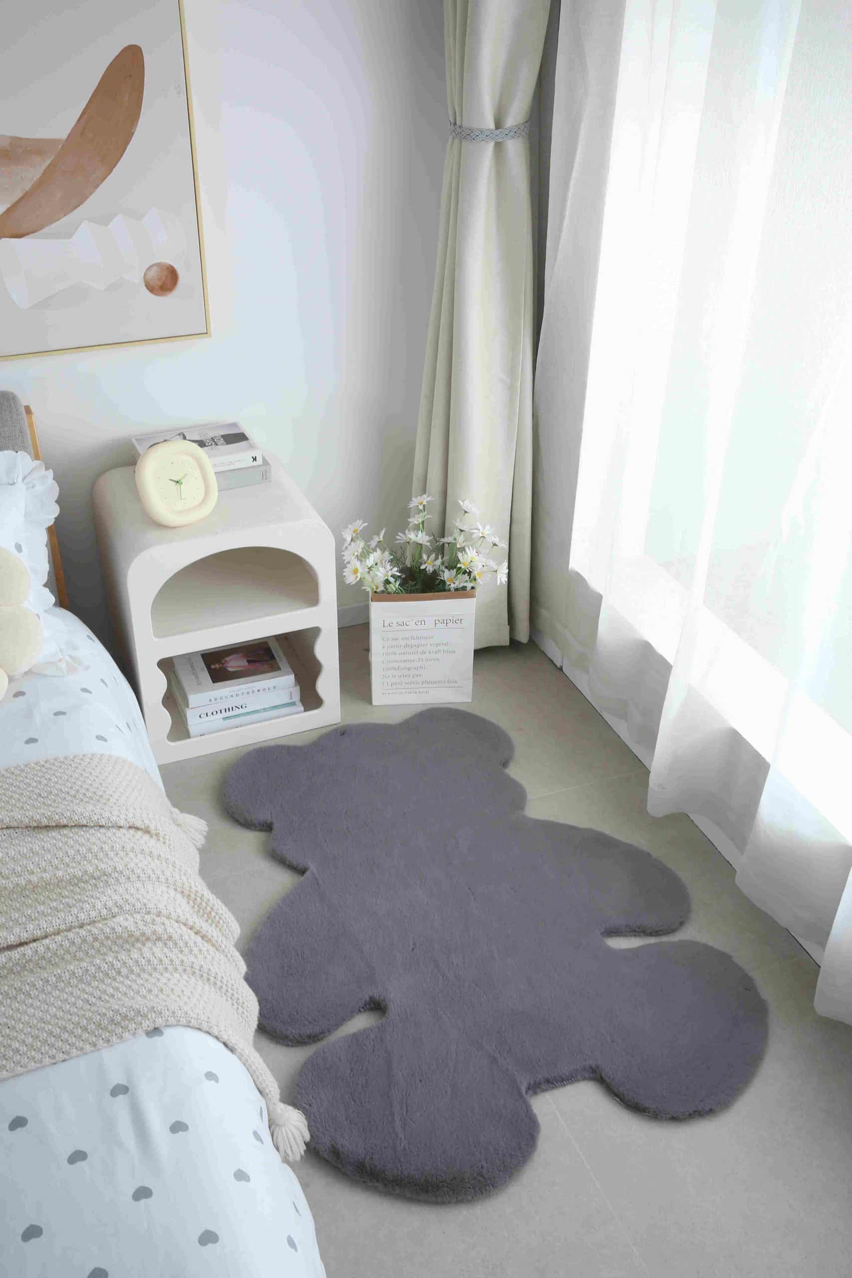 Faux Fur Bear Rug - Grey