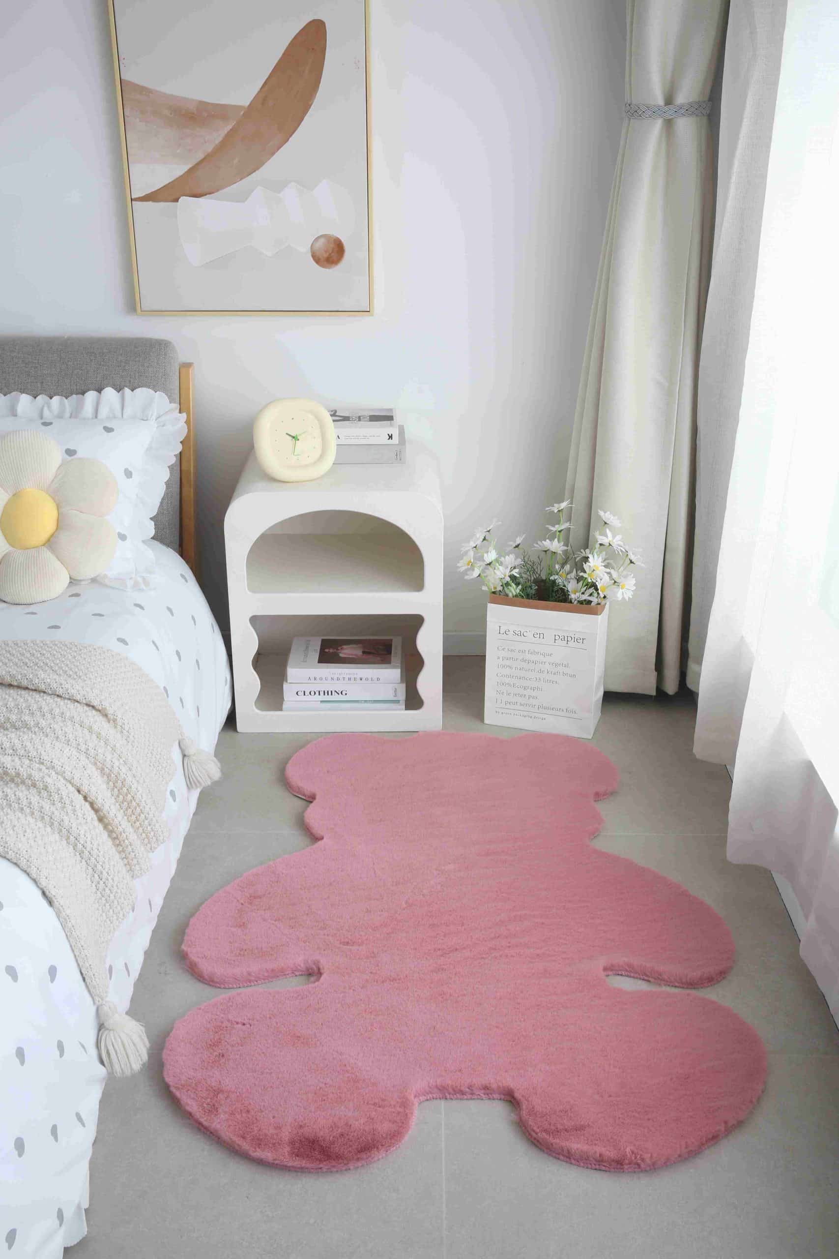 Faux Fur Bear Rug - Pink