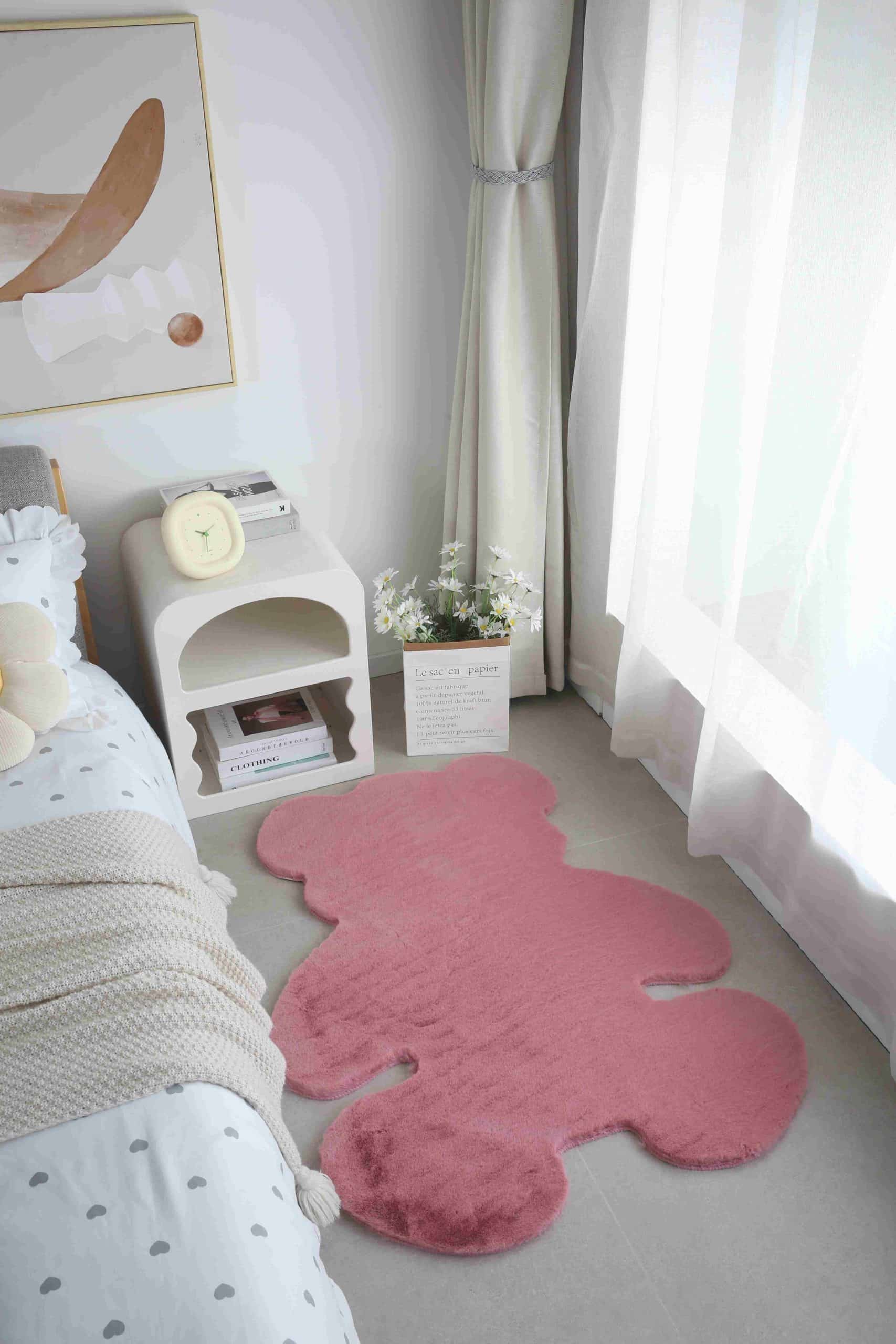 Faux Fur Bear Rug - Pink