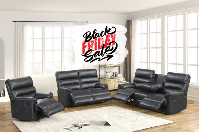 Albert Black Leather Reclining Set