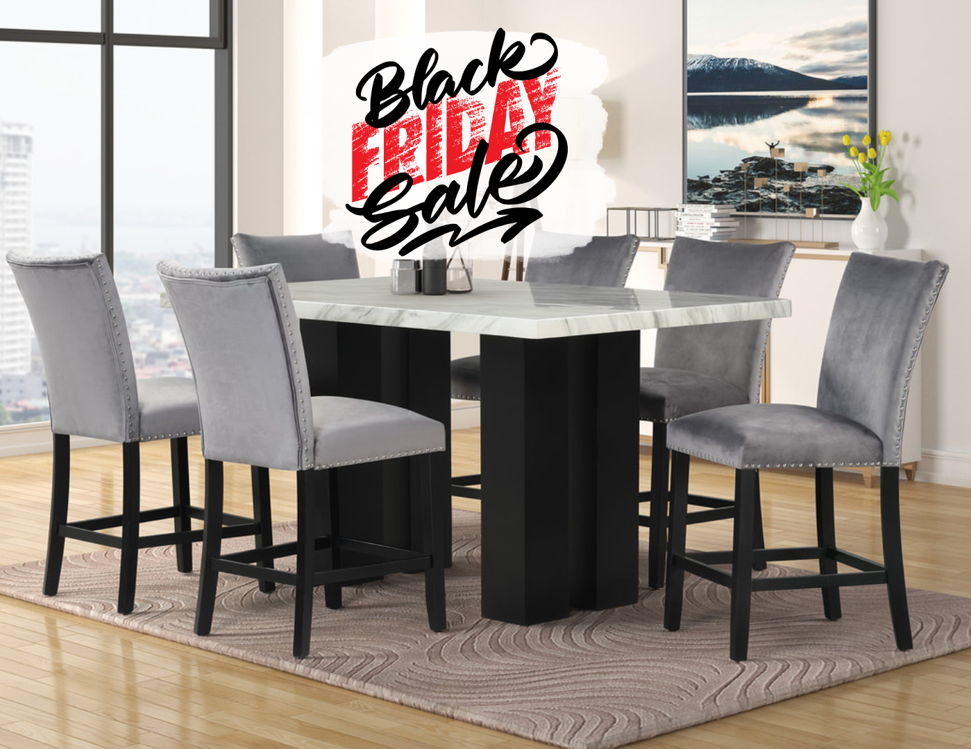 7 Pc Grey C hairs Dining Room Set