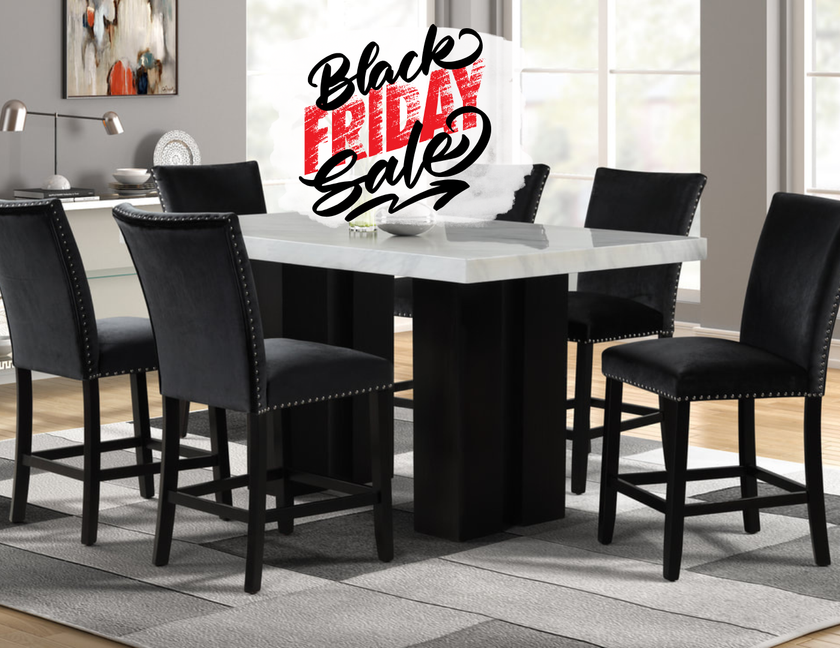 7 Pc Black Chairs Pub Dining Table