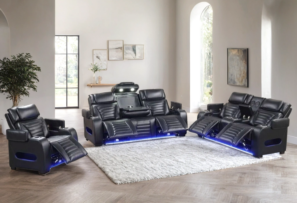 Tokyo 3pc Black Power Reclining Set