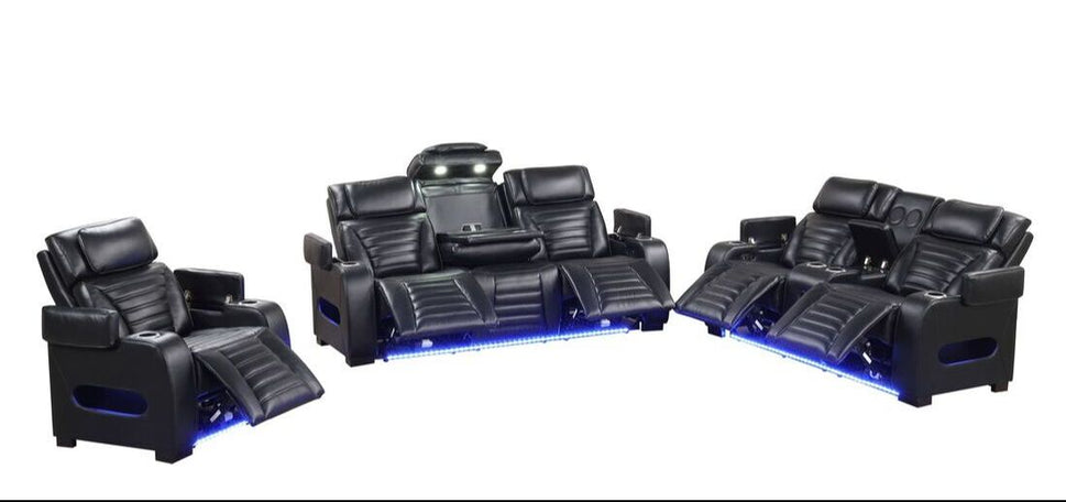 Tokyo 3pc Black Power Reclining Set