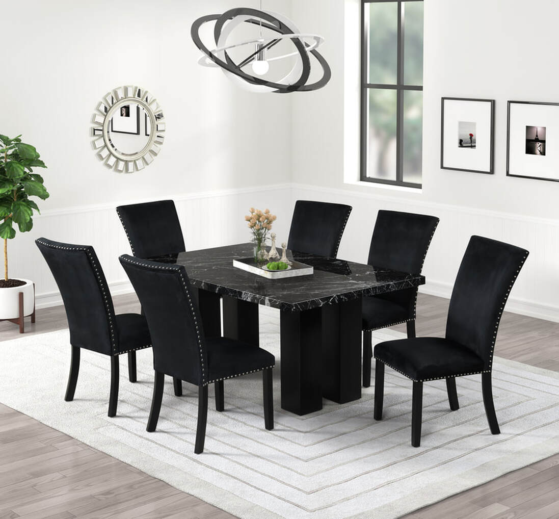 1220 Onyx Faux Marble Dining Set