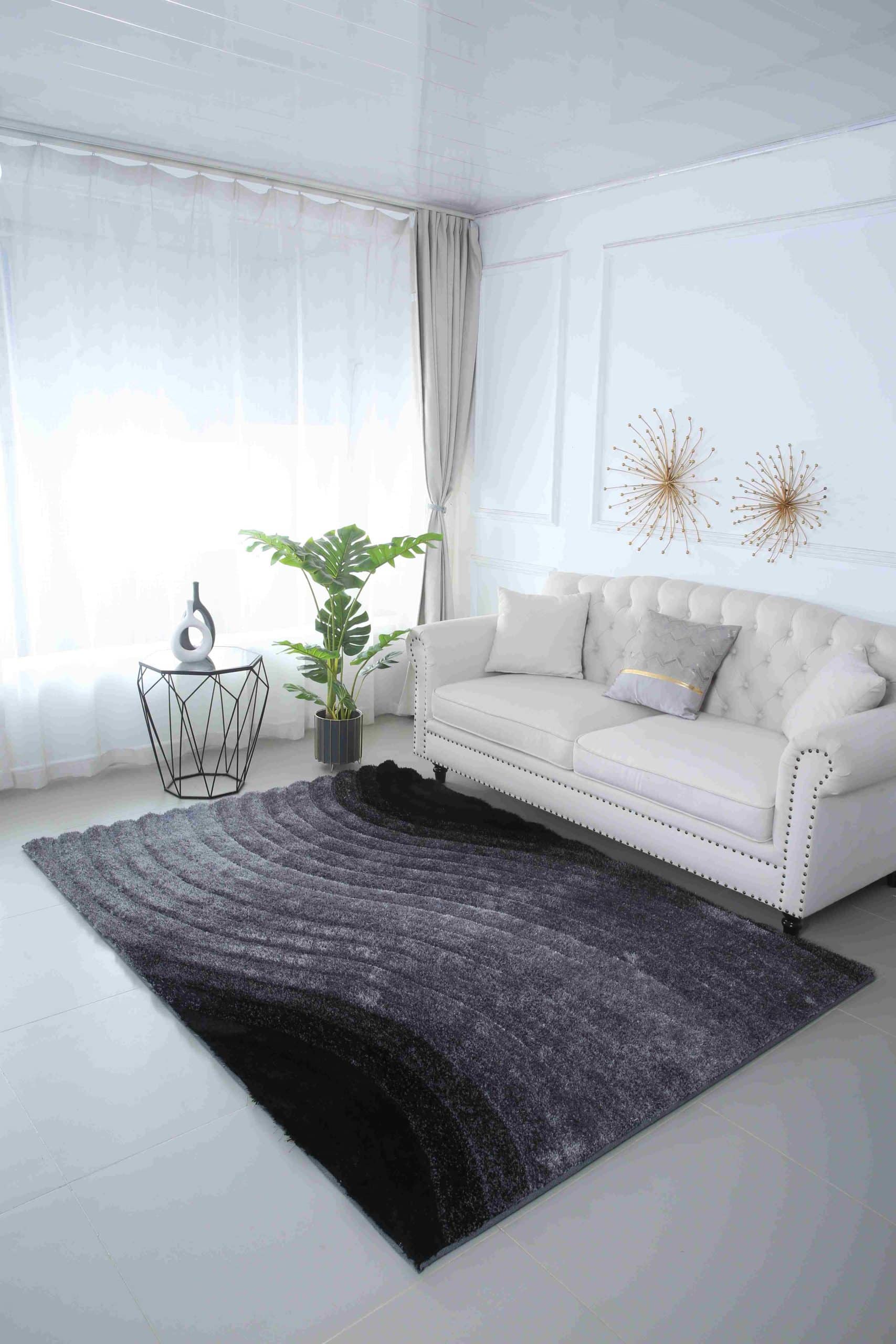 Natalia Shaggy Rug - Black-Grey