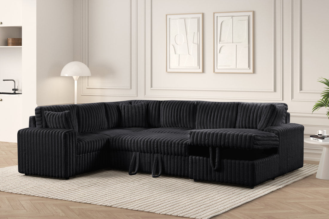 Forever Black Sectional With Pull-Out Bed