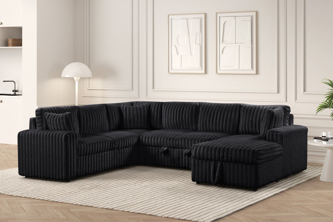 Forever Black Sectional With Pull-Out Bed
