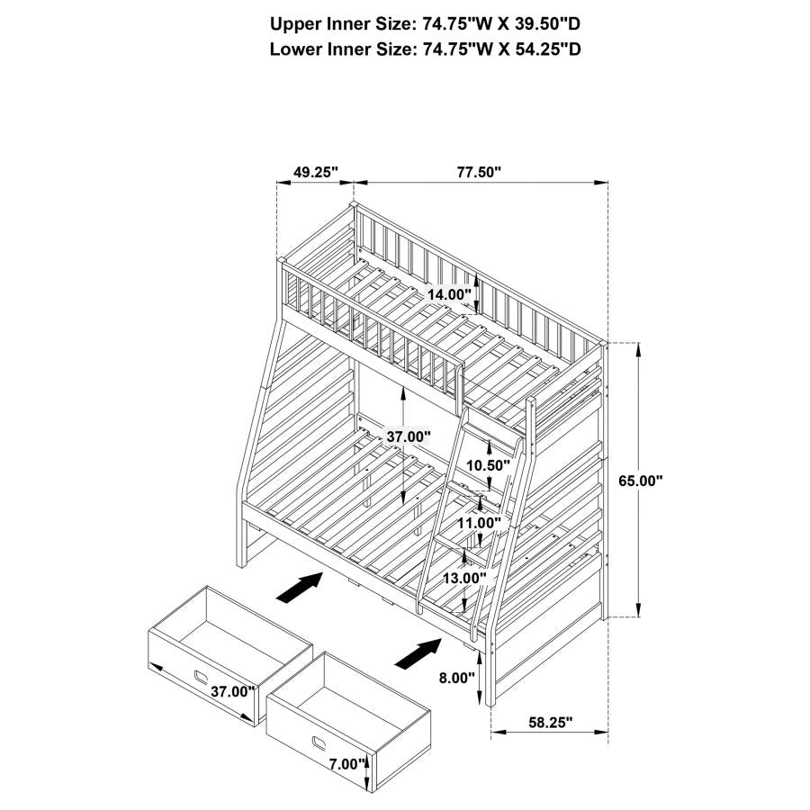 Ashton 2-Drawer Wood Twin Over Full Bunk Bed
