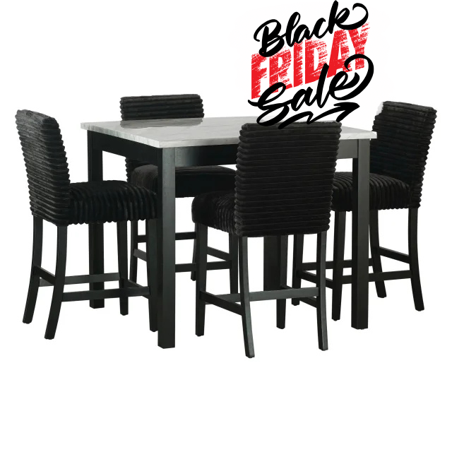 Dior Pub Table + 4 Fluffy Chairs Dining Set