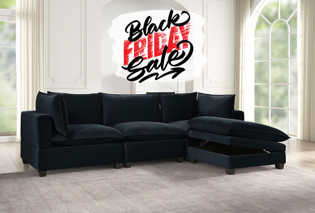 Cloud Black Velvet Modular Sectional
