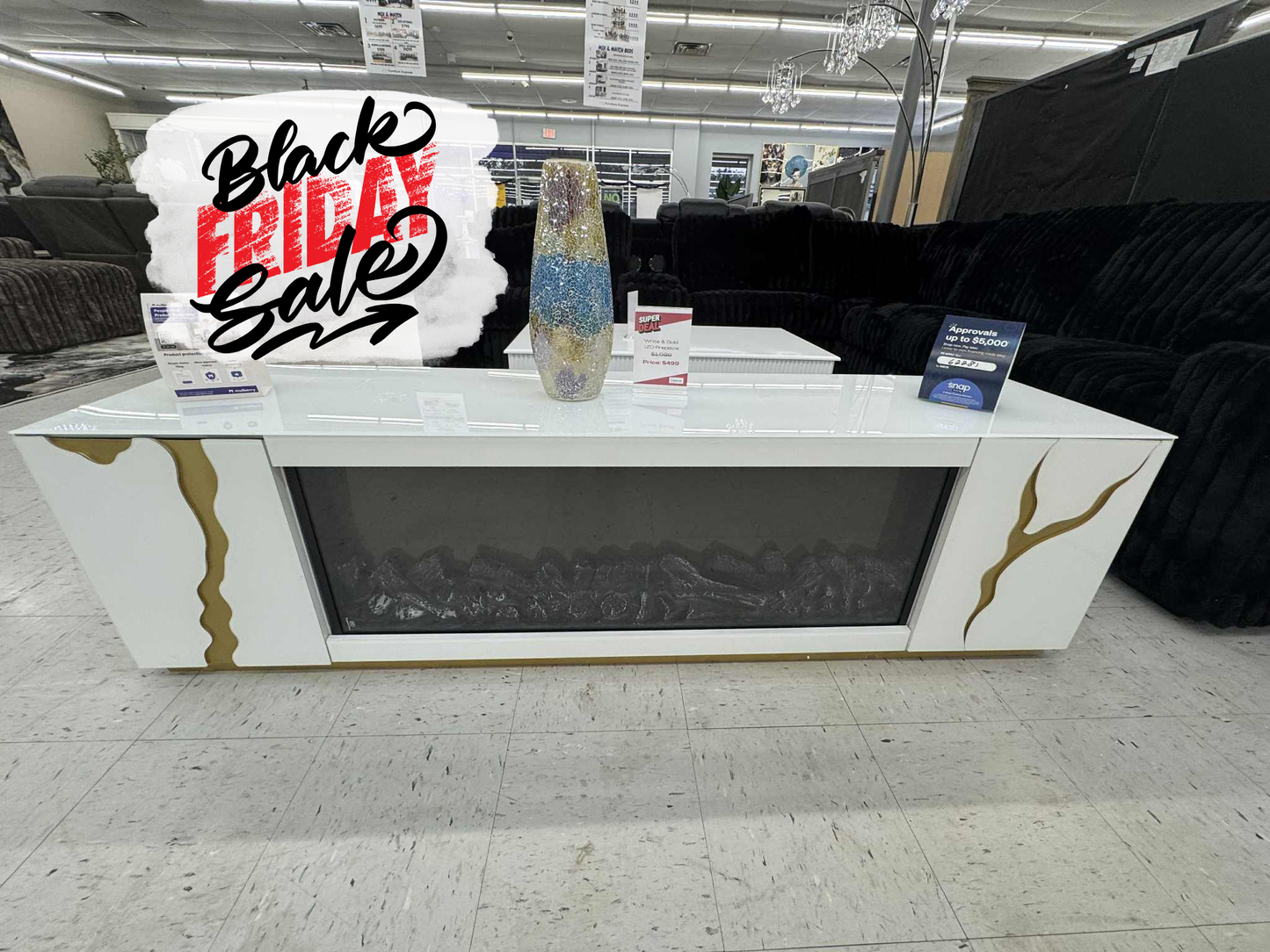 White & Gold LED Fireplace