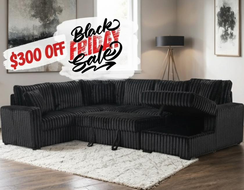 Sonic BLACK Sectional with Pull-Out Bed