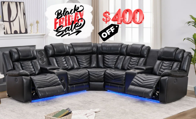 ACE Black Leather Reclining Sectional