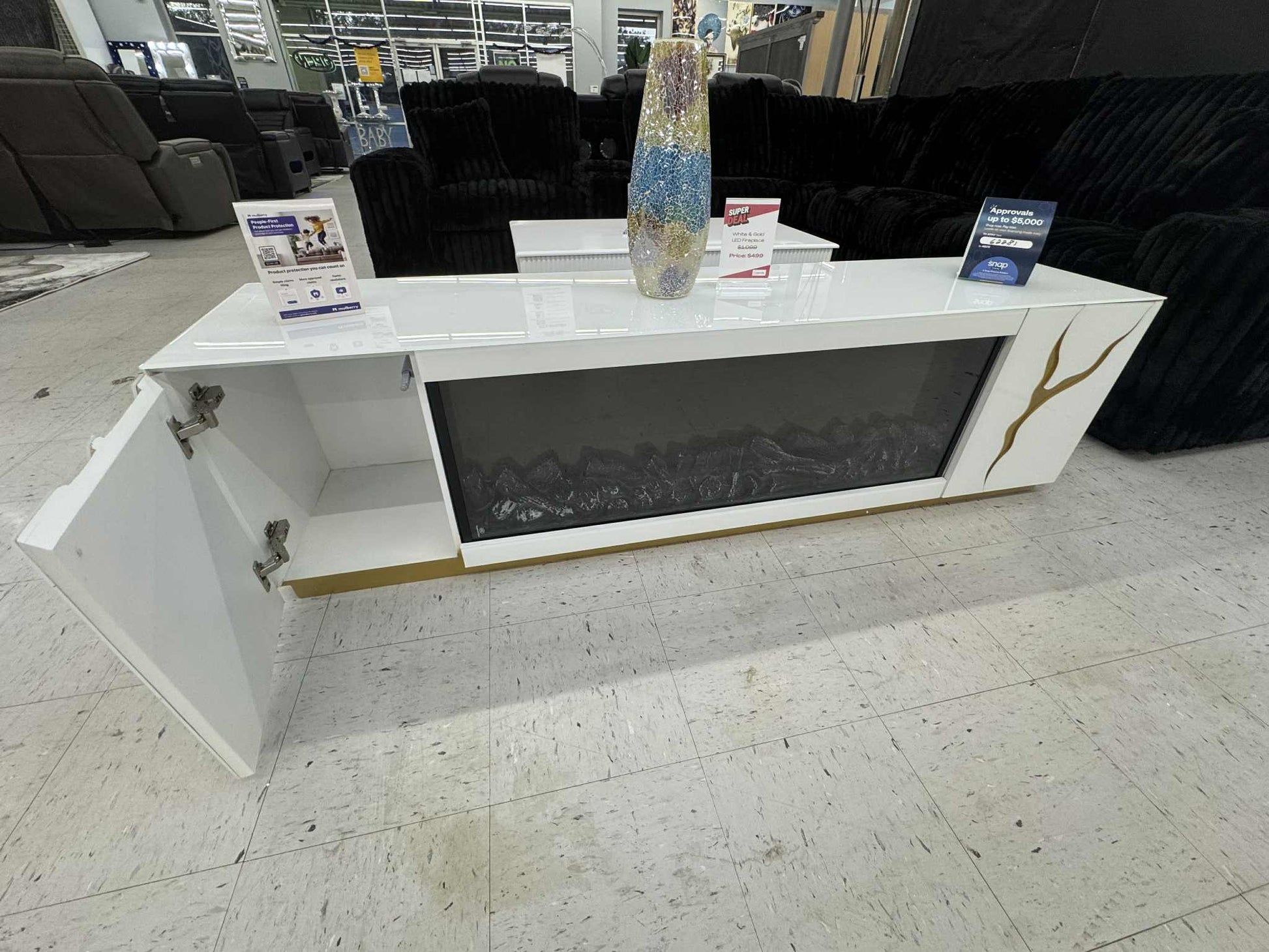 White & Gold LED Fireplace