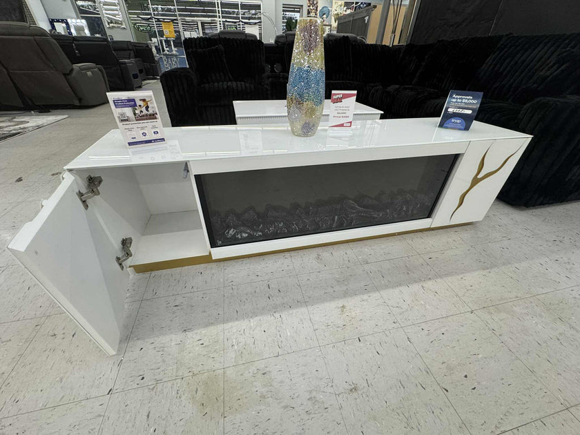 White & Gold LED Fireplace