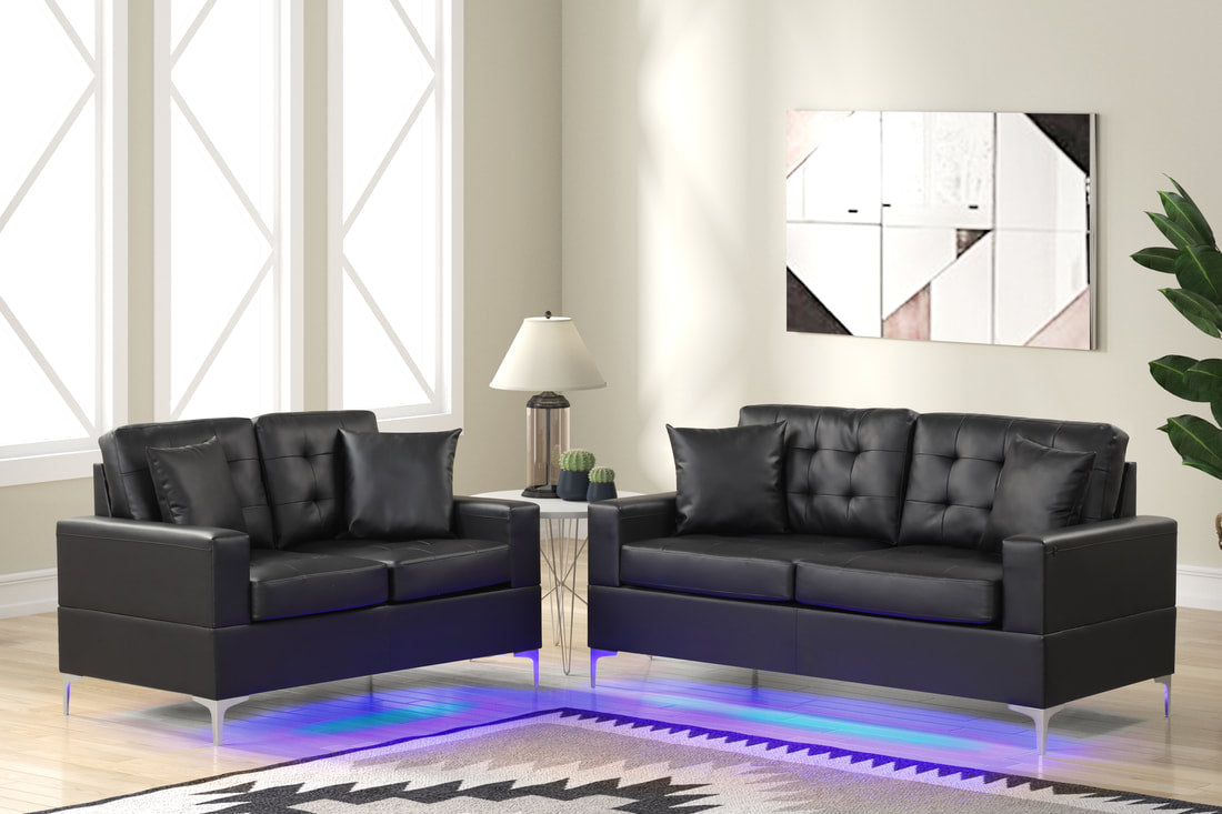 Miami Black - Sofa & Loveseat Set with LED Lights