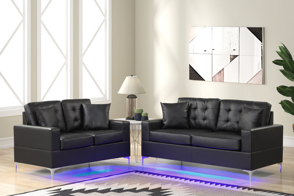 Miami Black - Sofa & Loveseat Set with LED Lights